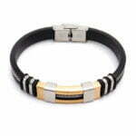 Man Bracelets Stainless Steel Casual Adjustable Bracelet For Men Waterproof Silicone Bangles Black W